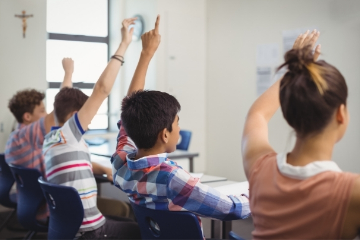 Students facing away in a classroom